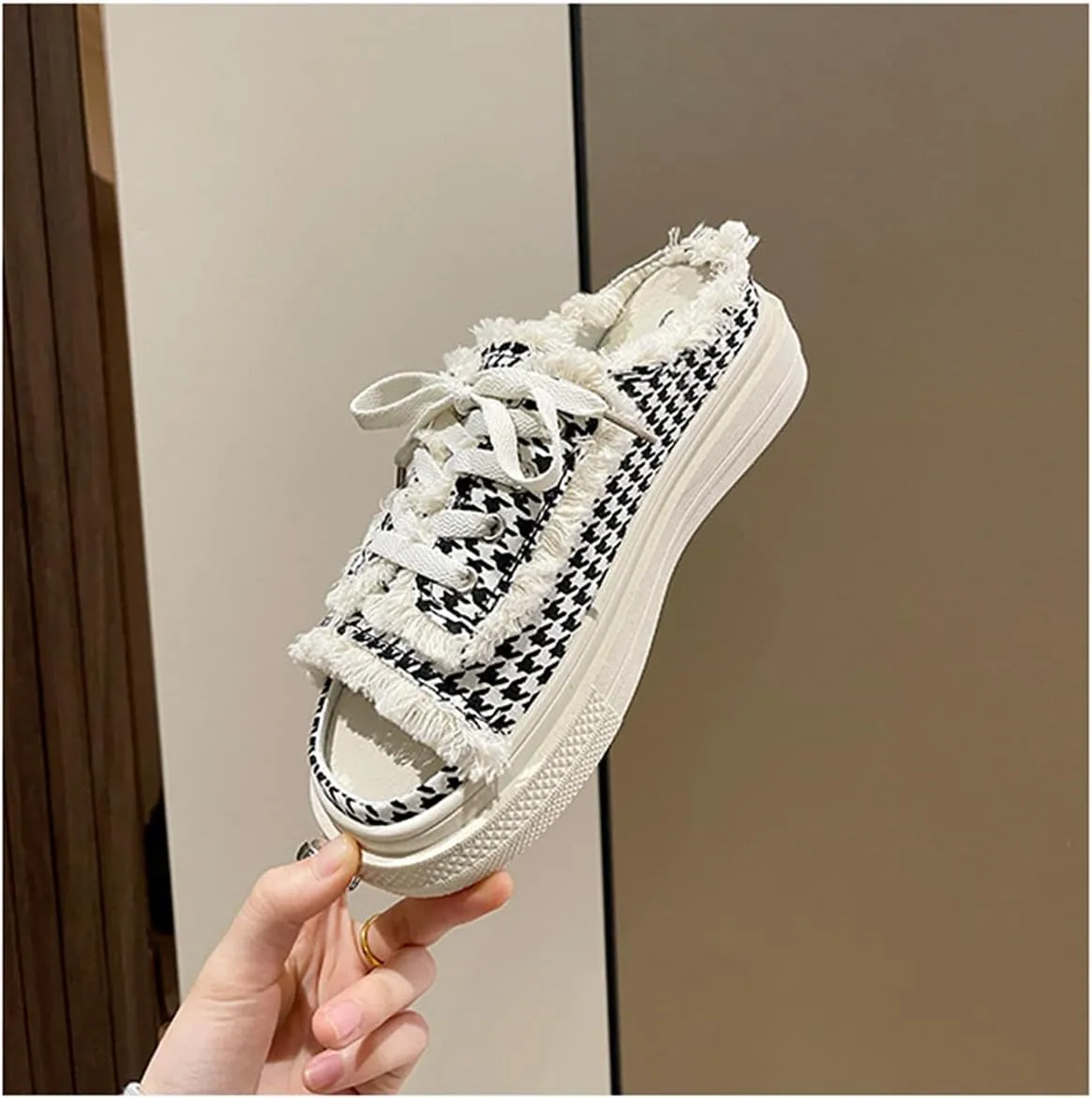 Women Canvas Slippers Mule Sneakers Slip on Shoes Platform Clogs Backless Sneakers Casual Open Toe Sandals
