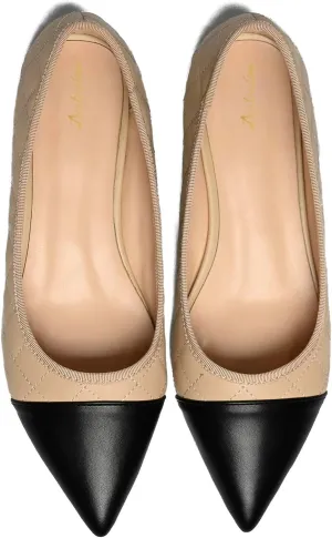 Women Comfy Cap Toe Flats Slip on Pointed toe Flat Shoes Two Tone Flat Heel Dress Shoes Casual Pointy Toe Ballet Flats Colorblock Classic Office Elegant Driver Flats 4-11 M US