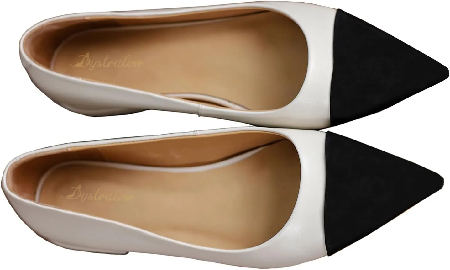 Women Comfy Cap Toe Flats Slip on Pointed toe Flat Shoes Two Tone Flat Heel Dress Shoes Casual Pointy Toe Ballet Flats Colorblock Classic Office Elegant Driver Flats 4-11 M US