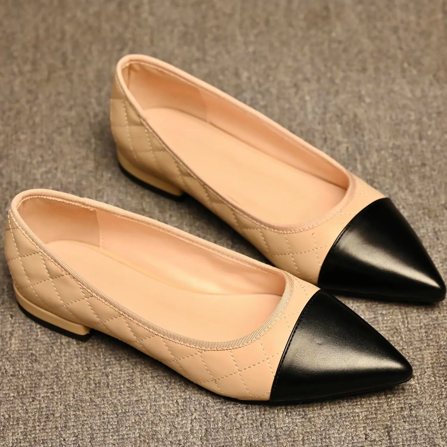 Women Comfy Cap Toe Flats Slip on Pointed toe Flat Shoes Two Tone Flat Heel Dress Shoes Casual Pointy Toe Ballet Flats Colorblock Classic Office Elegant Driver Flats 4-11 M US