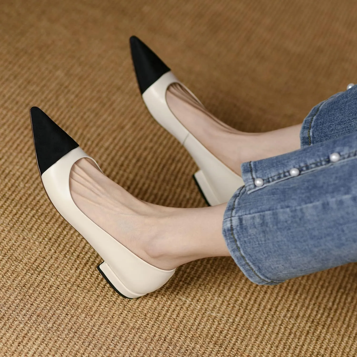 Women Comfy Cap Toe Flats Slip on Pointed toe Flat Shoes Two Tone Flat Heel Dress Shoes Casual Pointy Toe Ballet Flats Colorblock Classic Office Elegant Driver Flats 4-11 M US