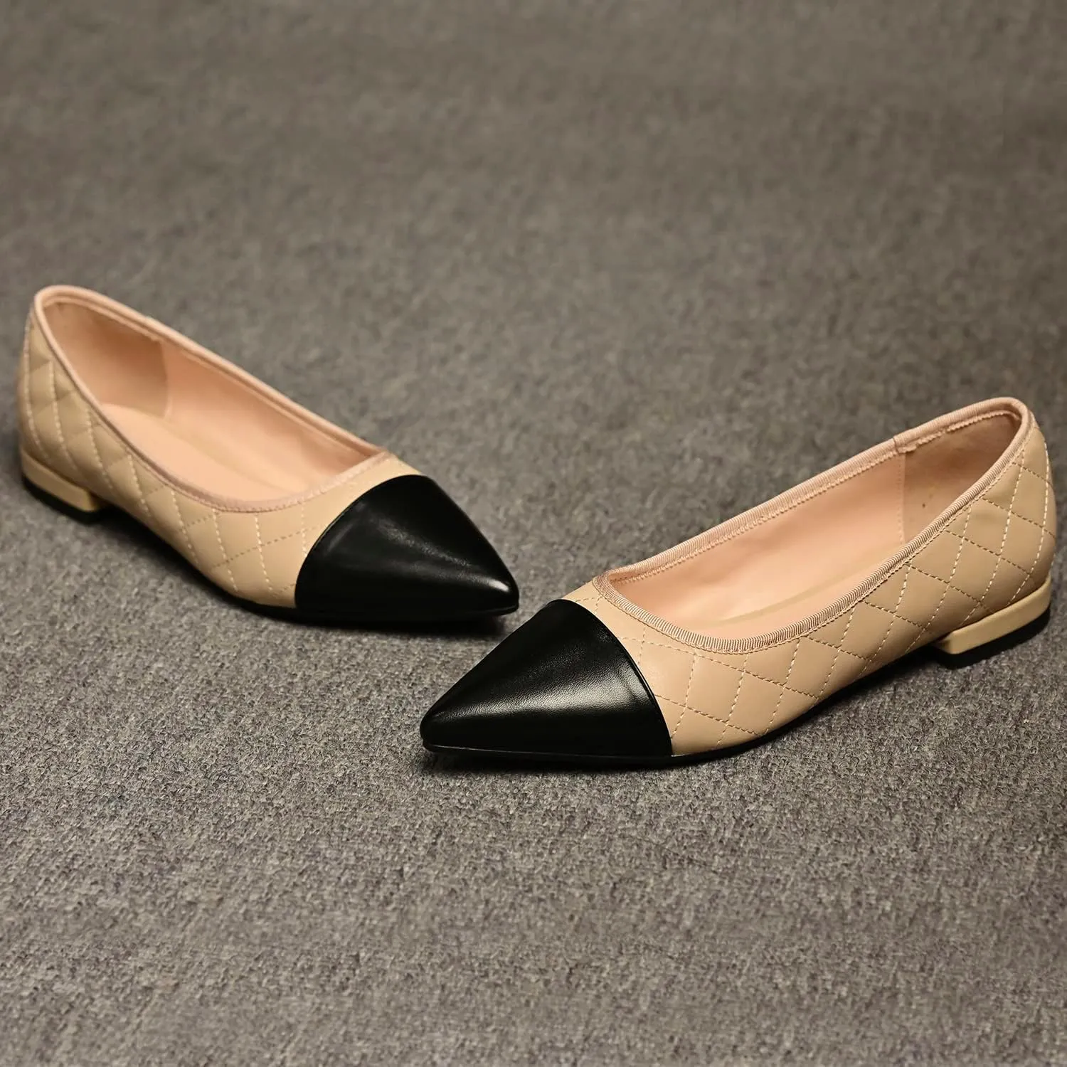 Women Comfy Cap Toe Flats Slip on Pointed toe Flat Shoes Two Tone Flat Heel Dress Shoes Casual Pointy Toe Ballet Flats Colorblock Classic Office Elegant Driver Flats 4-11 M US