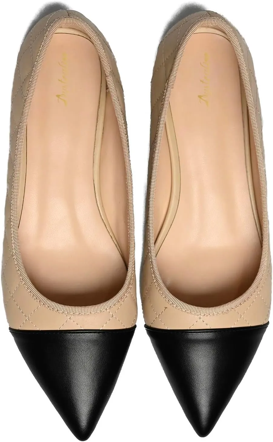 Women Comfy Cap Toe Flats Slip on Pointed toe Flat Shoes Two Tone Flat Heel Dress Shoes Casual Pointy Toe Ballet Flats Colorblock Classic Office Elegant Driver Flats 4-11 M US