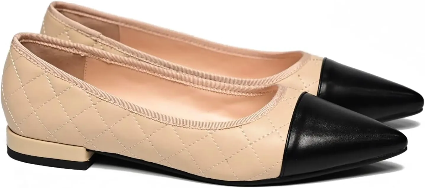 Women Comfy Cap Toe Flats Slip on Pointed toe Flat Shoes Two Tone Flat Heel Dress Shoes Casual Pointy Toe Ballet Flats Colorblock Classic Office Elegant Driver Flats 4-11 M US