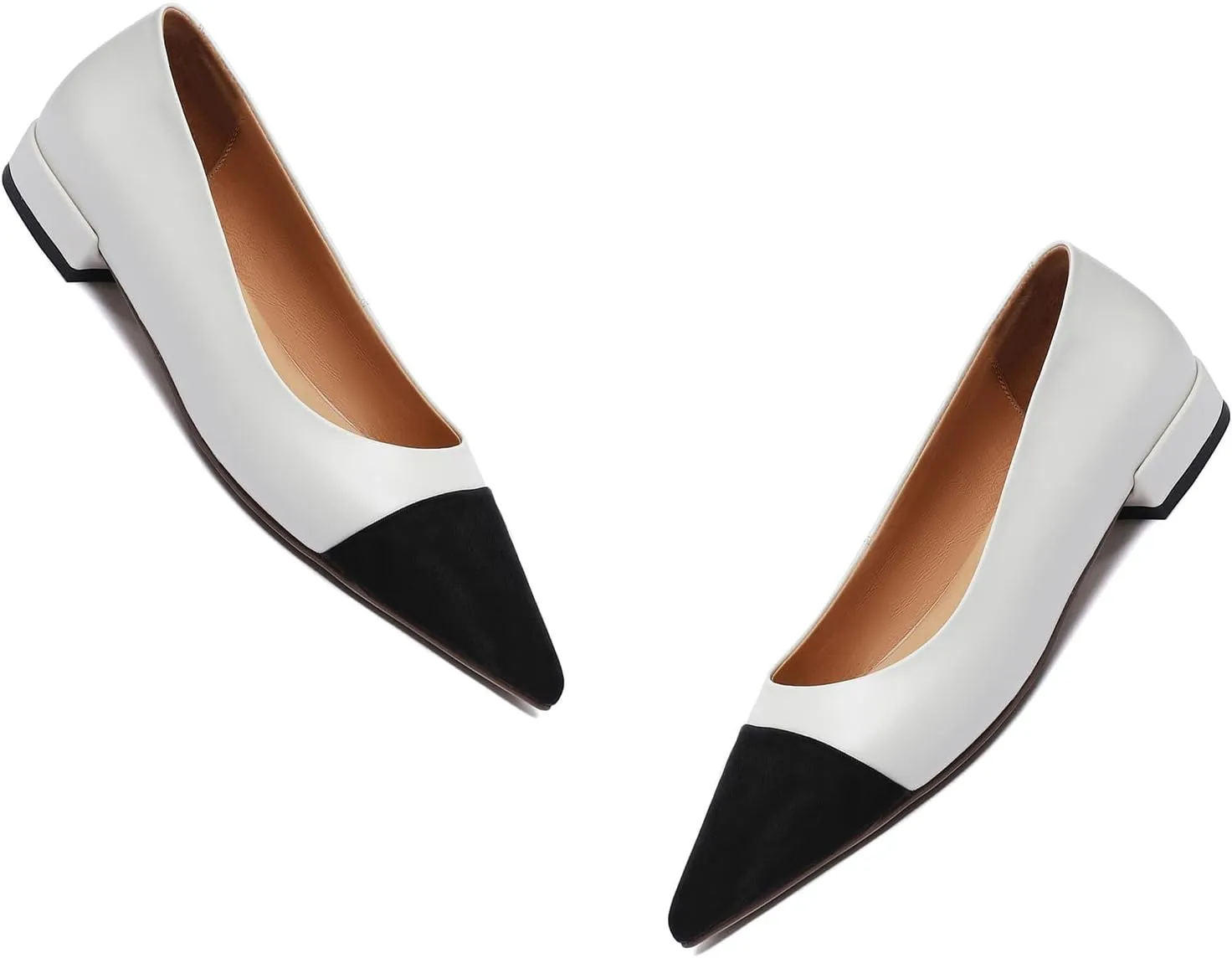 Women Comfy Cap Toe Flats Slip on Pointed toe Flat Shoes Two Tone Flat Heel Dress Shoes Casual Pointy Toe Ballet Flats Colorblock Classic Office Elegant Driver Flats 4-11 M US