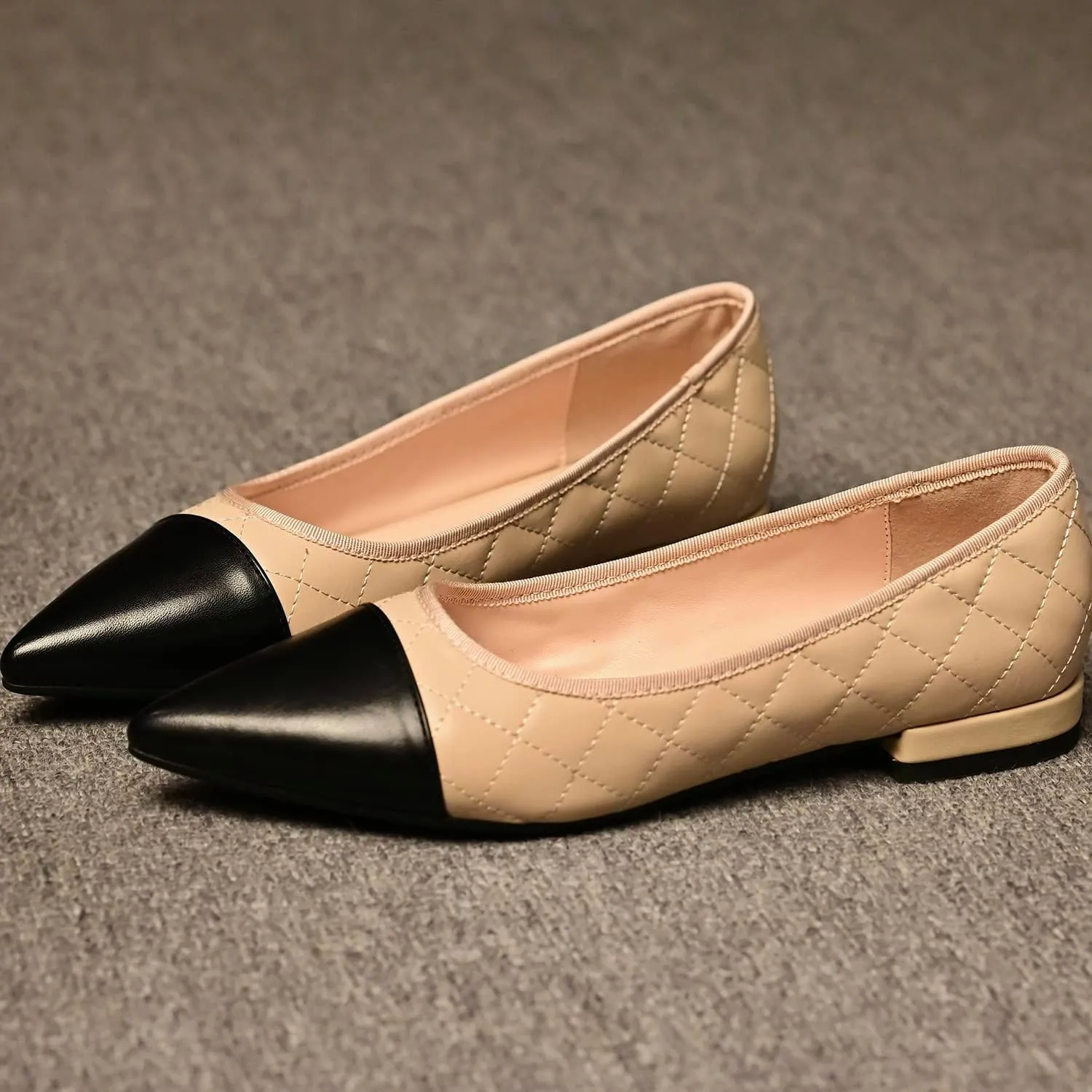 Women Comfy Cap Toe Flats Slip on Pointed toe Flat Shoes Two Tone Flat Heel Dress Shoes Casual Pointy Toe Ballet Flats Colorblock Classic Office Elegant Driver Flats 4-11 M US