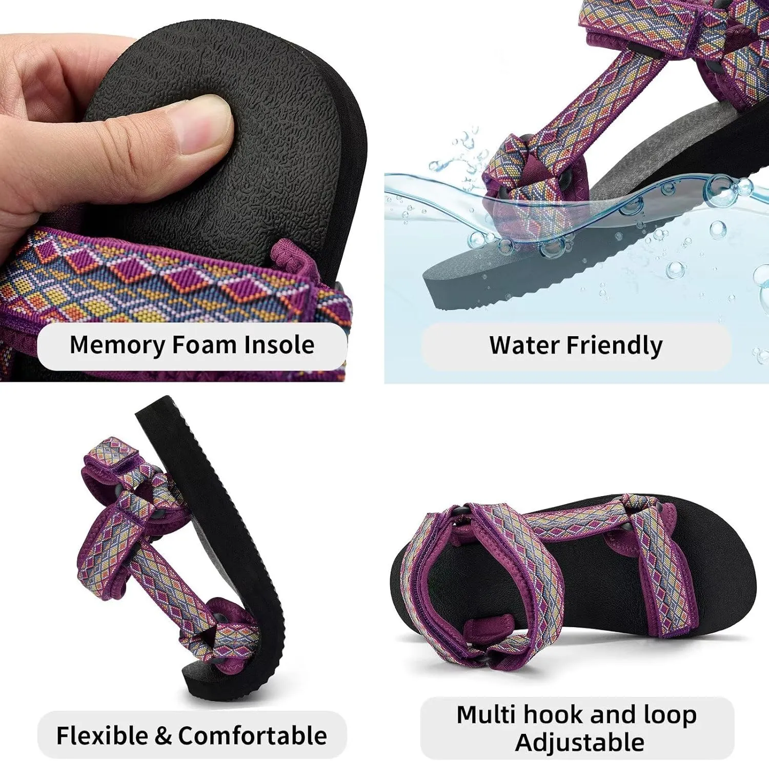 Women Hiking Sandals Casual Lightweight Water Sandal With Arch Support Yoga Mat Insole Outdoor Sport Beach Shoes
