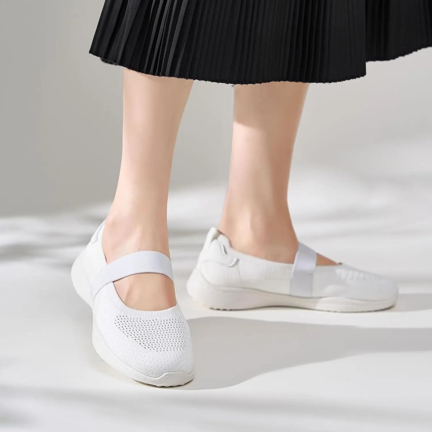 Women Mary Jane Shoes Slip On Walking Flats Comfortable Dressy Knit Washable Casual Nurse Shoe with Arch Support
