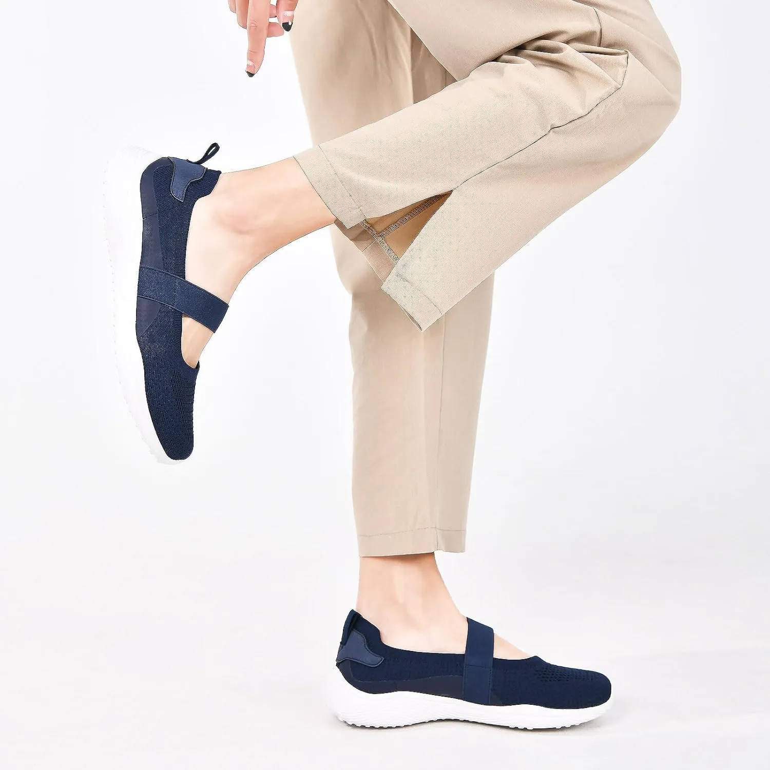 Women Mary Jane Shoes Slip On Walking Flats Comfortable Dressy Knit Washable Casual Nurse Shoe with Arch Support