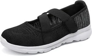 Women Mary Jane Shoes Slip On Walking Flats Comfortable Dressy Shoes Knit Casual Nurse Flats with Arch Support