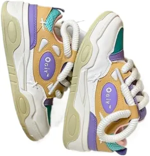 Women Platform Fashion Sneakers Low Top Lace-Up Comfortable Stylish Casual Walking Skateboard Shoes, Street Sneakers Size 5-8