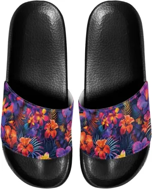 Women Sandals Slides Non-Slip Slippers Casual Black Sole Summer Shoes for College Dorm Gym Beach