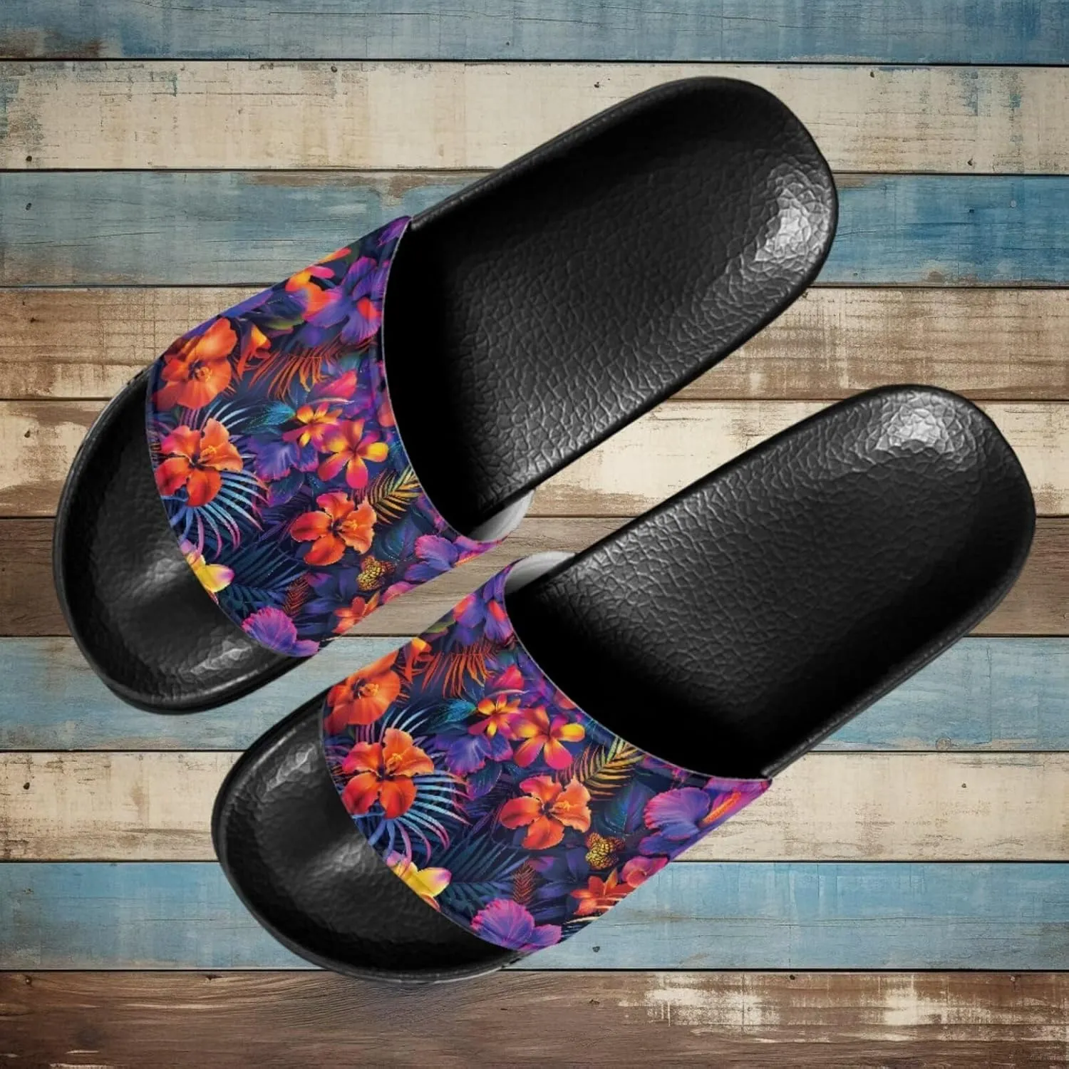 Women Sandals Slides Non-Slip Slippers Casual Black Sole Summer Shoes for College Dorm Gym Beach