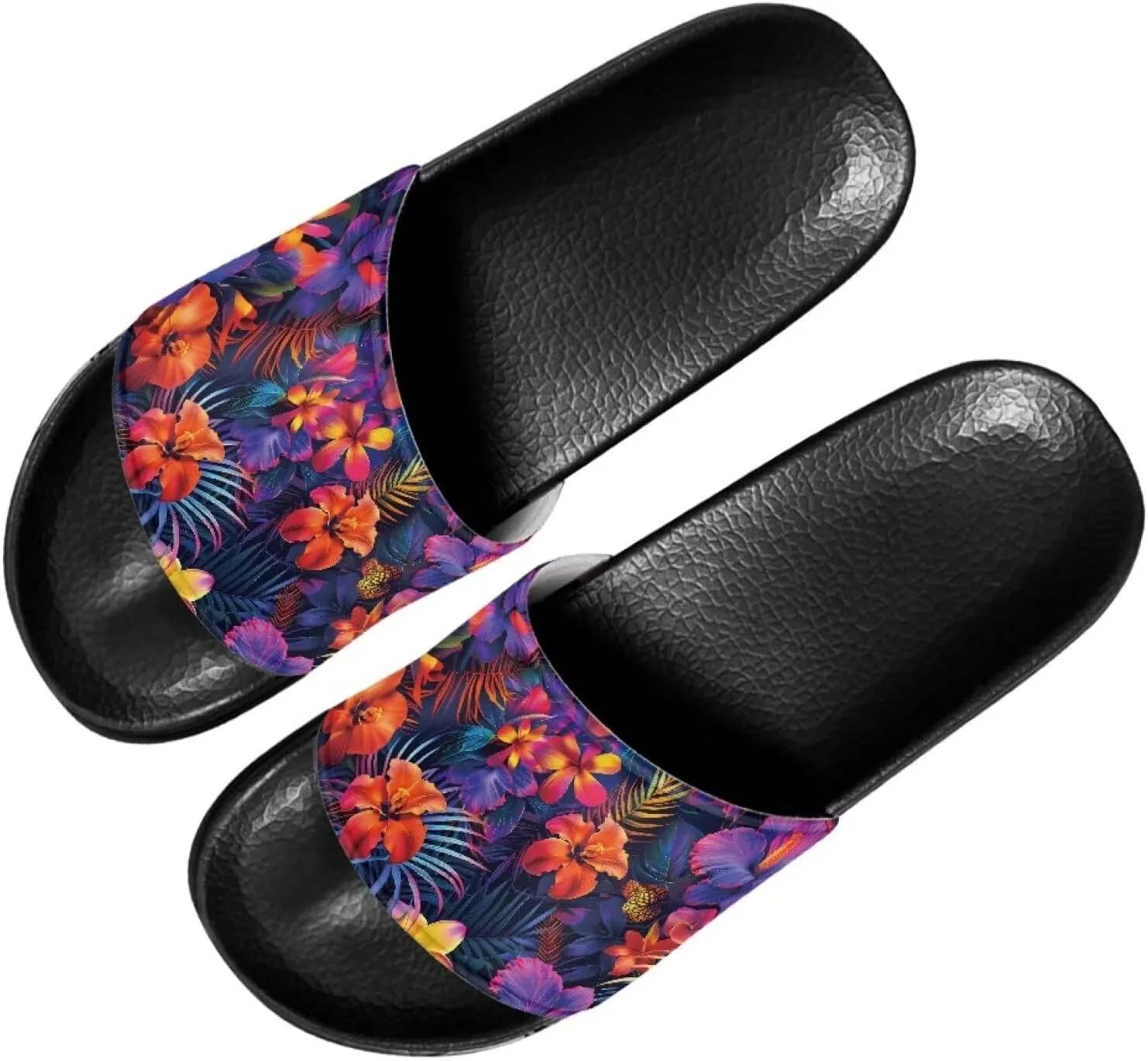 Women Sandals Slides Non-Slip Slippers Casual Black Sole Summer Shoes for College Dorm Gym Beach