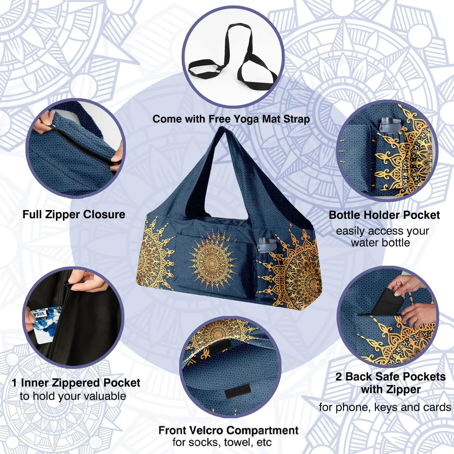 Women Yoga Mat Bag – Versatile Yoga Bag with Mat Straps & Storage Pockets, Holds Yoga & Pilates Mats, Lightweight & Durable