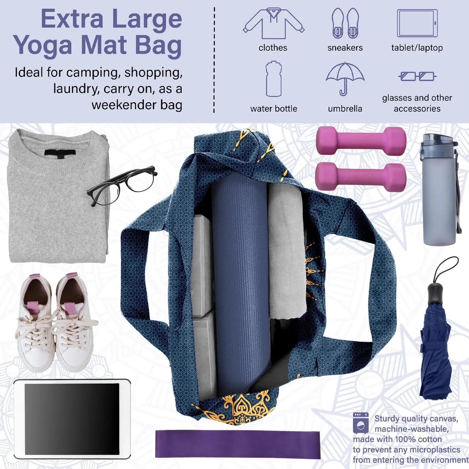 Women Yoga Mat Bag – Versatile Yoga Bag with Mat Straps & Storage Pockets, Holds Yoga & Pilates Mats, Lightweight & Durable