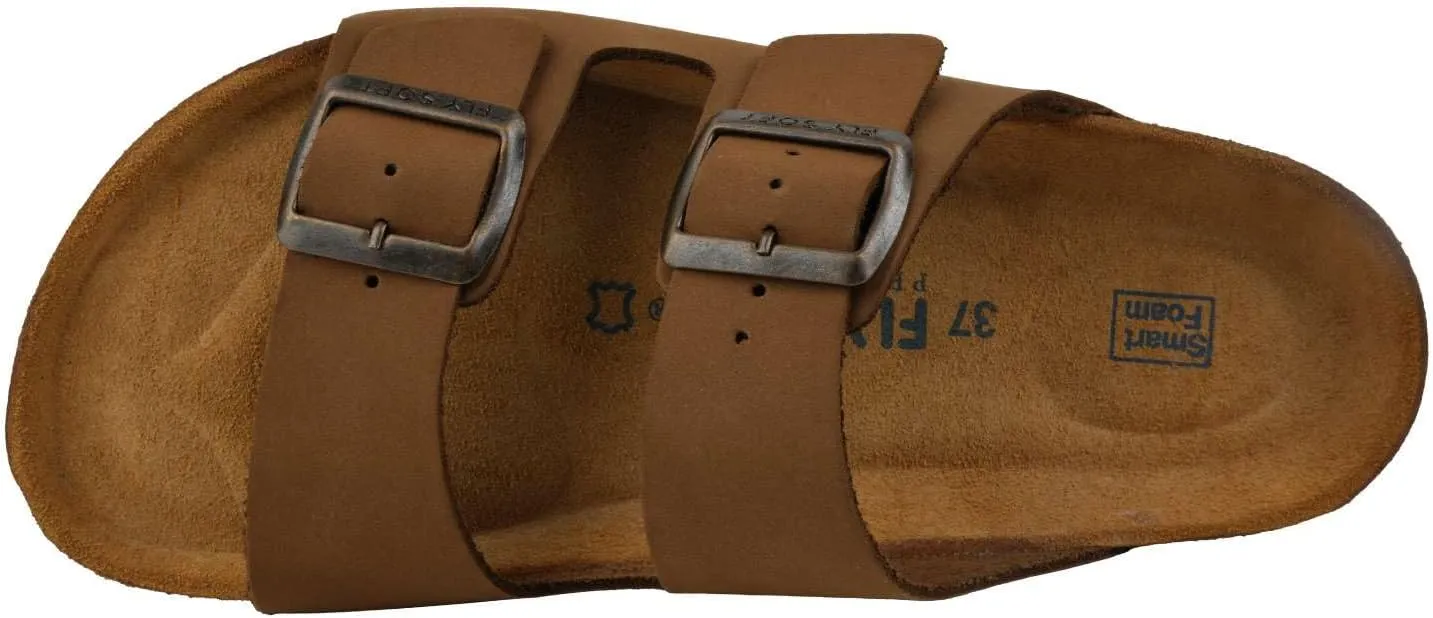 Women's 100% Genuine Leather Sandals - Comfortable Smart Foam Footbed, Slip-On Slides for Summer Wear, Adjustable Fit and Durable Non-Slip Sole