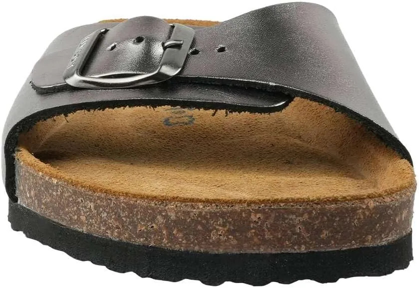 Women's 100% Genuine Leather Sandals - Comfortable Smart Foam Footbed, Slip-On Slides for Summer Wear, Adjustable Fit and Durable Non-Slip Sole
