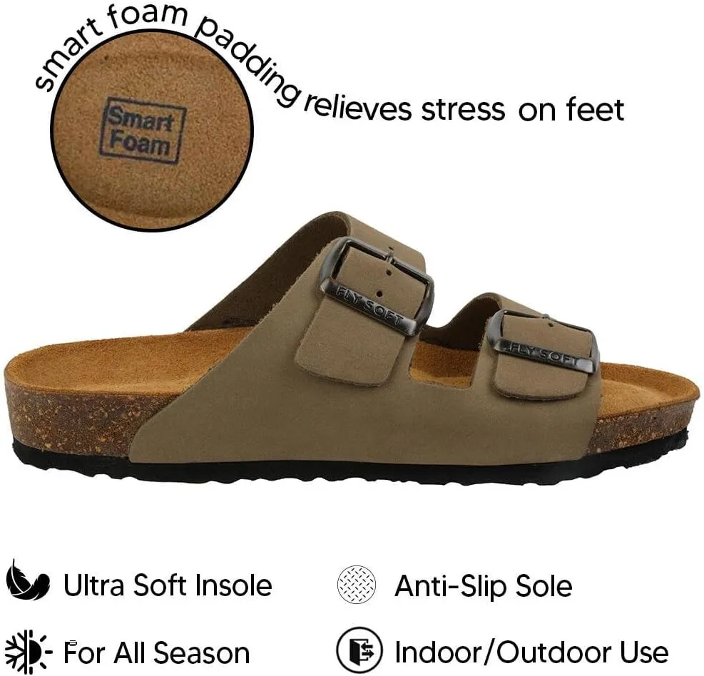 Women's 100% Genuine Leather Sandals - Comfortable Smart Foam Footbed, Slip-On Slides for Summer Wear, Adjustable Fit and Durable Non-Slip Sole