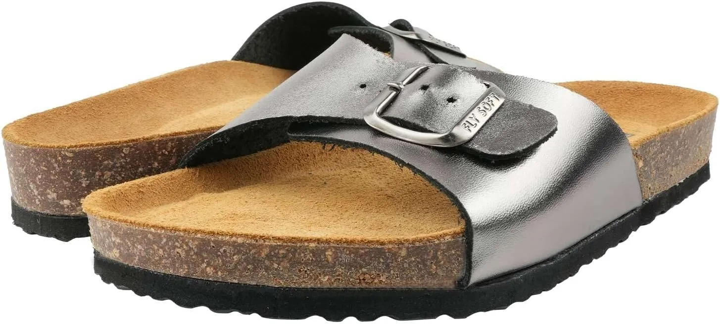 Women's 100% Genuine Leather Sandals - Comfortable Smart Foam Footbed, Slip-On Slides for Summer Wear, Adjustable Fit and Durable Non-Slip Sole