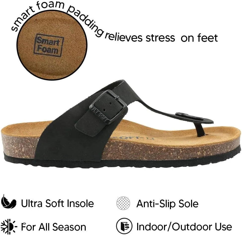 Women's 100% Genuine Leather Sandals - Comfortable Smart Foam Footbed, Slip-On Slides for Summer Wear, Adjustable Fit and Durable Non-Slip Sole