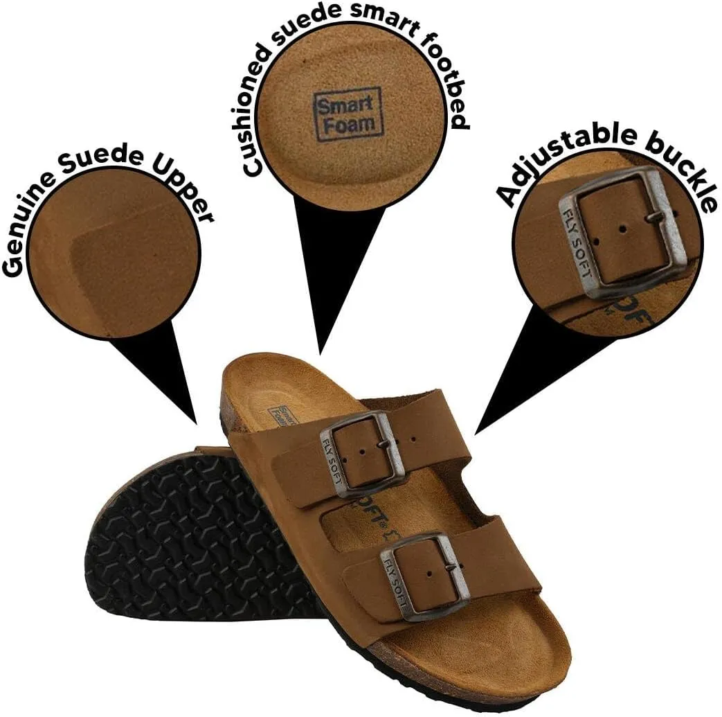 Women's 100% Genuine Leather Sandals - Comfortable Smart Foam Footbed, Slip-On Slides for Summer Wear, Adjustable Fit and Durable Non-Slip Sole