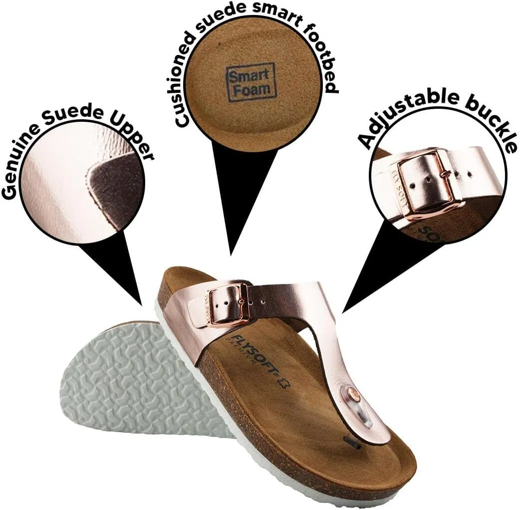 Women's 100% Genuine Leather Sandals - Comfortable Smart Foam Footbed, Slip-On Slides for Summer Wear, Adjustable Fit and Durable Non-Slip Sole