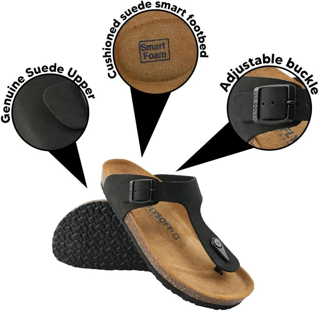 Women's 100% Genuine Leather Sandals - Comfortable Smart Foam Footbed, Slip-On Slides for Summer Wear, Adjustable Fit and Durable Non-Slip Sole