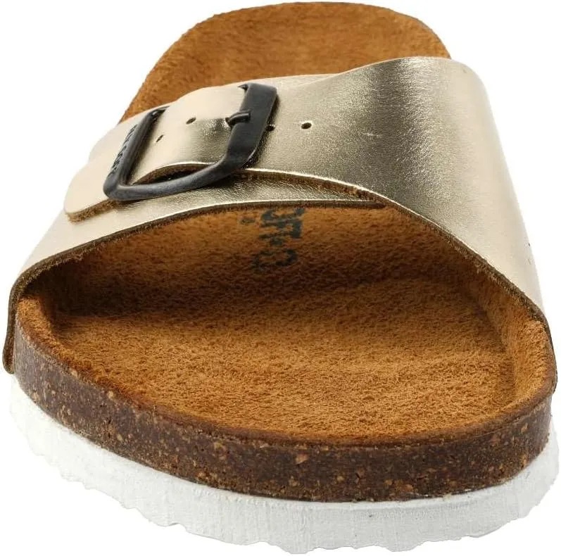 Women's 100% Genuine Leather Sandals - Comfortable Smart Foam Footbed, Slip-On Slides for Summer Wear, Adjustable Fit and Durable Non-Slip Sole