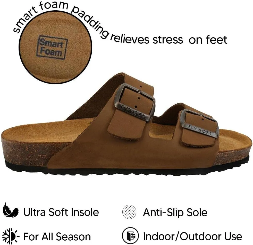 Women's 100% Genuine Leather Sandals - Comfortable Smart Foam Footbed, Slip-On Slides for Summer Wear, Adjustable Fit and Durable Non-Slip Sole