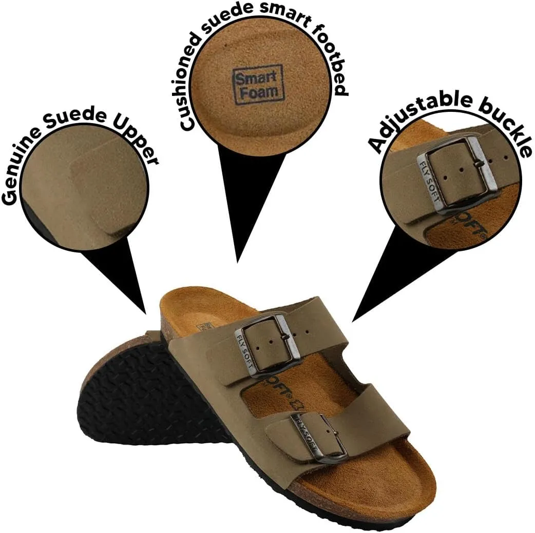 Women's 100% Genuine Leather Sandals - Comfortable Smart Foam Footbed, Slip-On Slides for Summer Wear, Adjustable Fit and Durable Non-Slip Sole