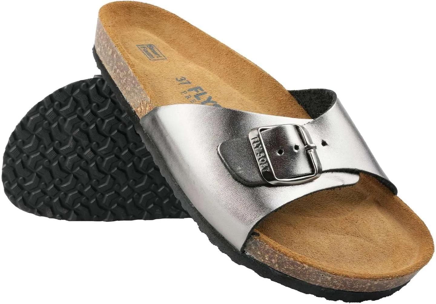 Women's 100% Genuine Leather Sandals - Comfortable Smart Foam Footbed, Slip-On Slides for Summer Wear, Adjustable Fit and Durable Non-Slip Sole