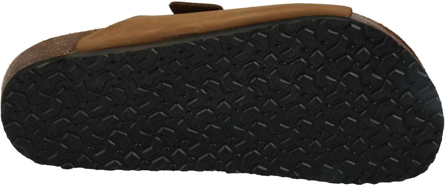 Women's 100% Genuine Leather Sandals - Comfortable Smart Foam Footbed, Slip-On Slides for Summer Wear, Adjustable Fit and Durable Non-Slip Sole
