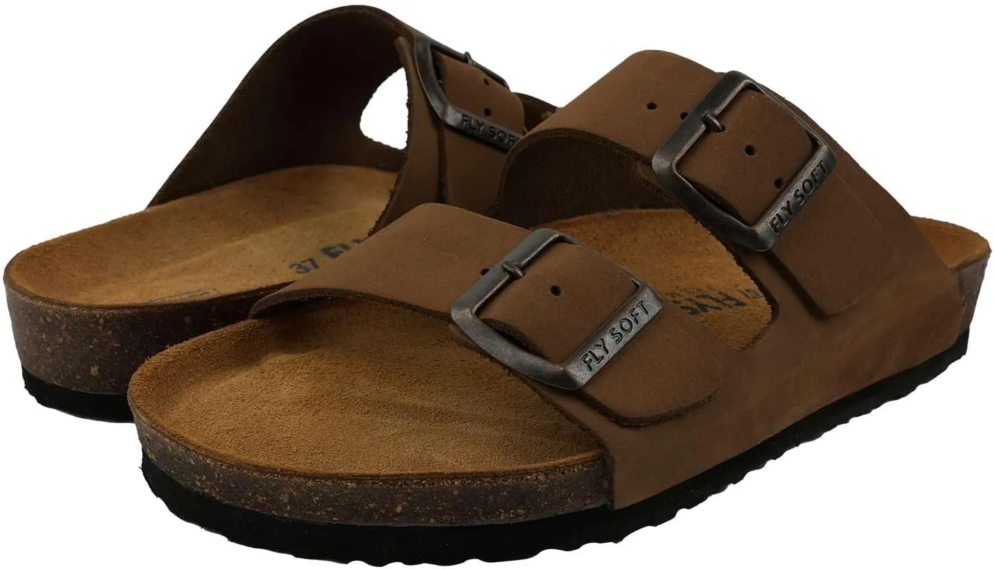 Women's 100% Genuine Leather Sandals - Comfortable Smart Foam Footbed, Slip-On Slides for Summer Wear, Adjustable Fit and Durable Non-Slip Sole