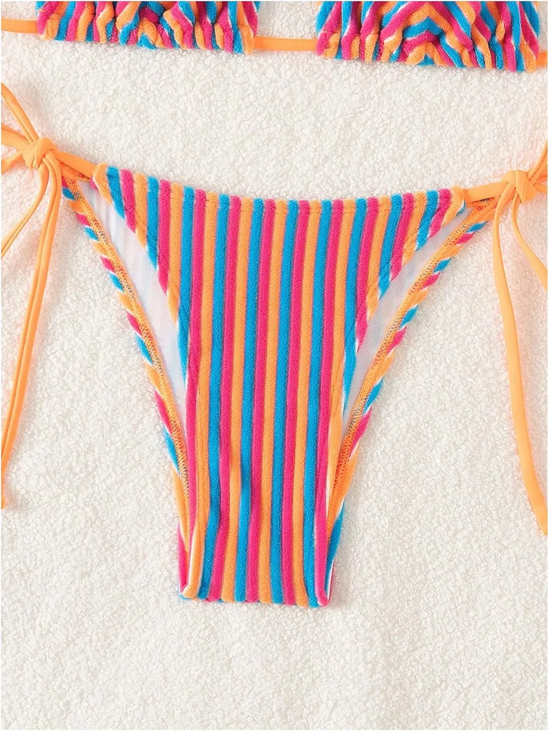 Women's 2 Piece Bikini Sets Halter Tie Side Triangle Swimsuit Striped Bathing Suit