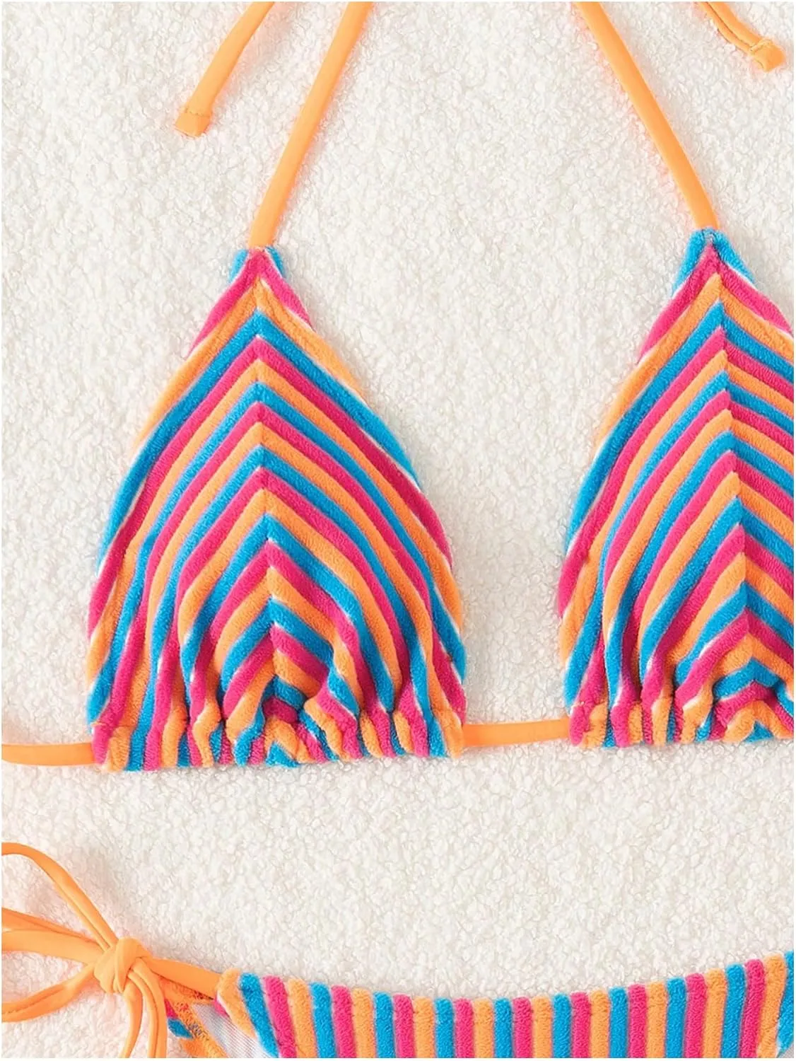 Women's 2 Piece Bikini Sets Halter Tie Side Triangle Swimsuit Striped Bathing Suit