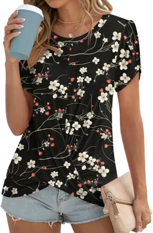 Womens 2025 Summer Tops Casual Twist Front Blouses Short Sleeve Tshirts Fitting Tunic S-3XL