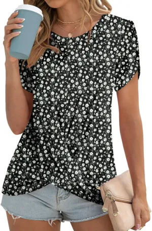 Womens 2025 Summer Tops Casual Twist Front Blouses Short Sleeve Tshirts Fitting Tunic S-3XL