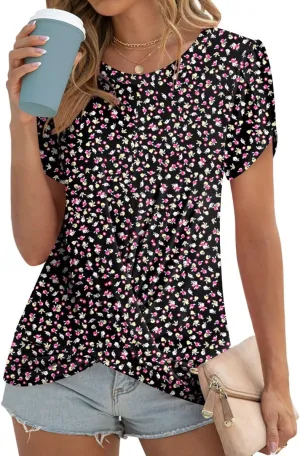Womens 2025 Summer Tops Casual Twist Front Blouses Short Sleeve Tshirts Fitting Tunic S-3XL