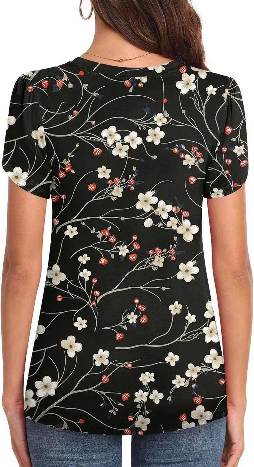 Womens 2025 Summer Tops Casual Twist Front Blouses Short Sleeve Tshirts Fitting Tunic S-3XL
