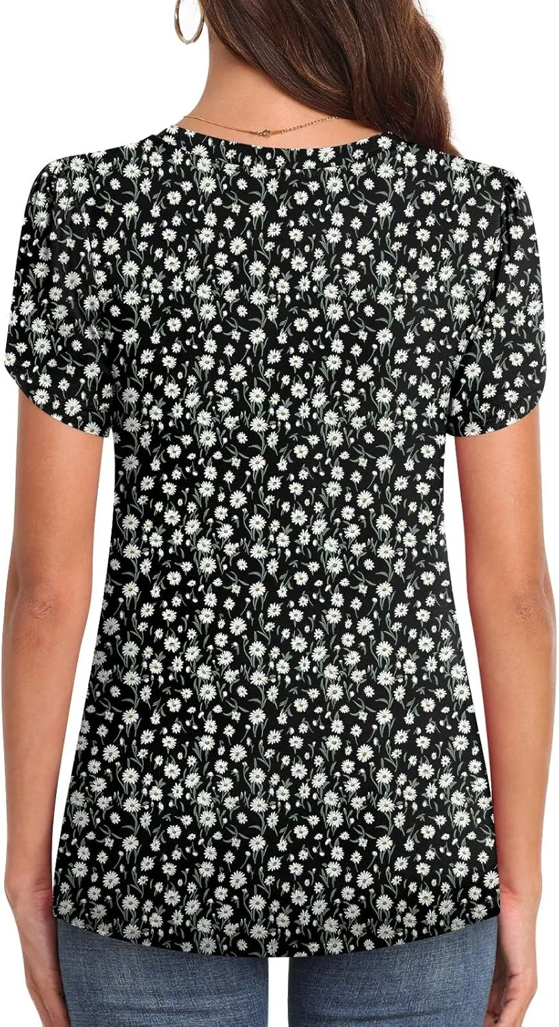Womens 2025 Summer Tops Casual Twist Front Blouses Short Sleeve Tshirts Fitting Tunic S-3XL