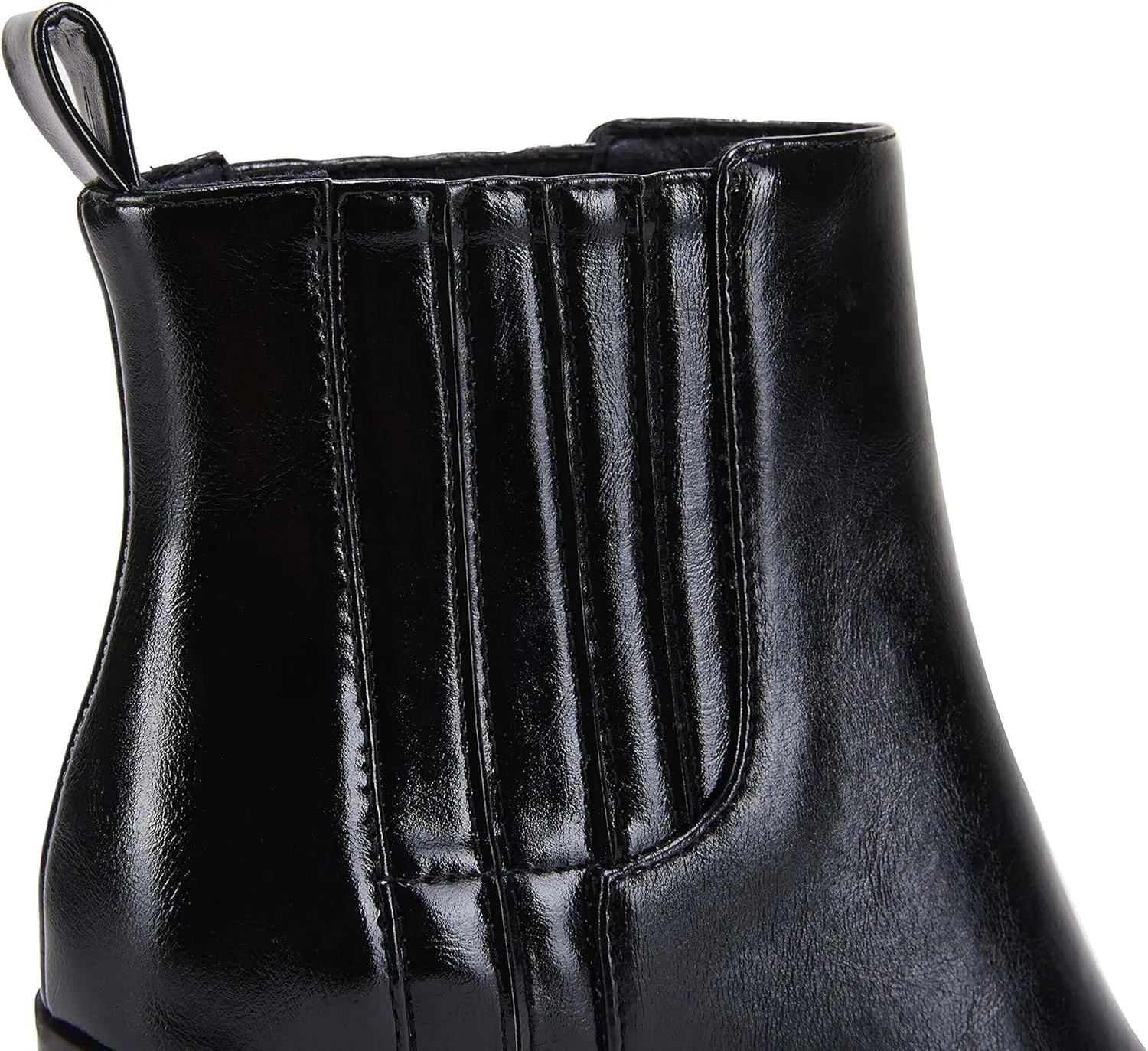 Womens Ankle Boots Slip on Pointed Toe Chunky Block Mid Heel Leather Elastic Panel Casual Chelsea Western Booties