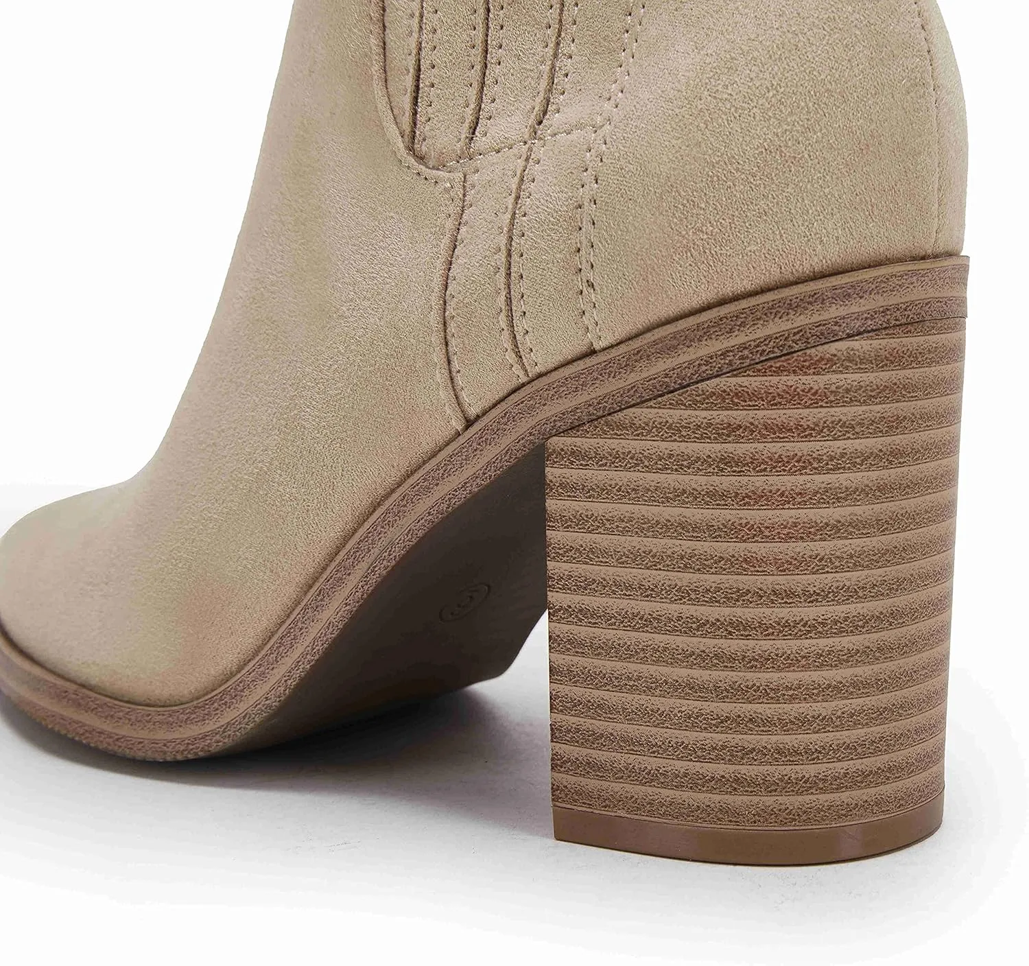 Womens Ankle Boots Slip on Pointed Toe Chunky Block Mid Heel Leather Elastic Panel Casual Chelsea Western Booties