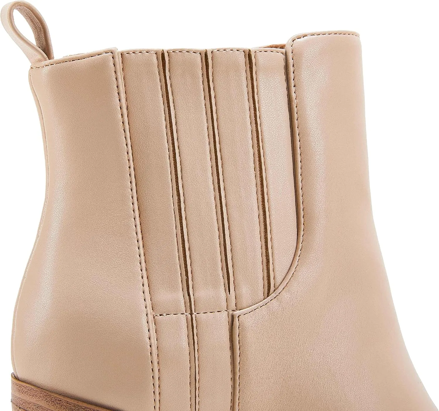 Womens Ankle Boots Slip on Pointed Toe Chunky Block Mid Heel Leather Elastic Panel Casual Chelsea Western Booties