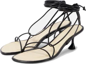 Women's Ankle Strap Kitten Heel Sandals Lace Up Strappy Black Leather High Heels Classic Cross Straps Dress Heels For Beach Wedding Party