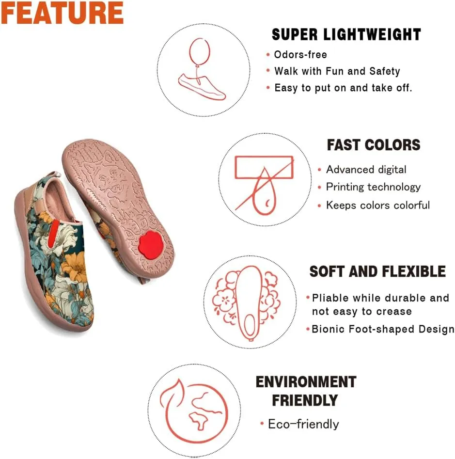 Women's Art Painted Travel Shoes Classical Floral Pattern Slip On Loafers Leather Lightweight Comfort Sneakers