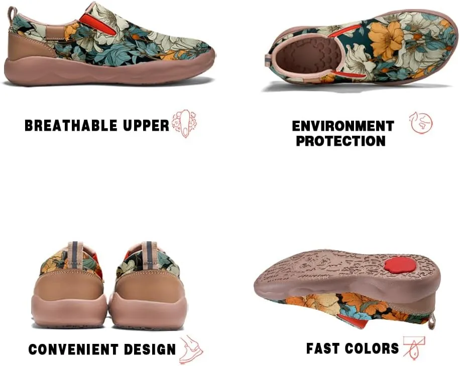 Women's Art Painted Travel Shoes Classical Floral Pattern Slip On Loafers Leather Lightweight Comfort Sneakers