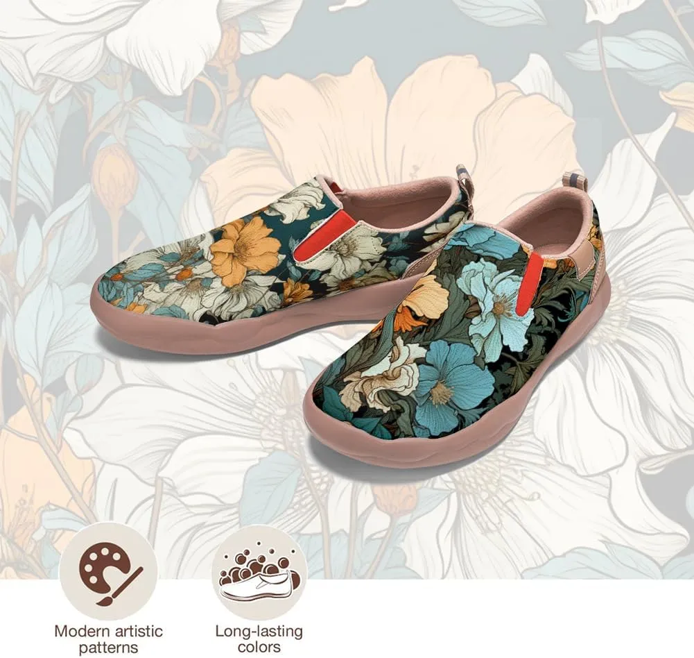 Women's Art Painted Travel Shoes Classical Floral Pattern Slip On Loafers Leather Lightweight Comfort Sneakers