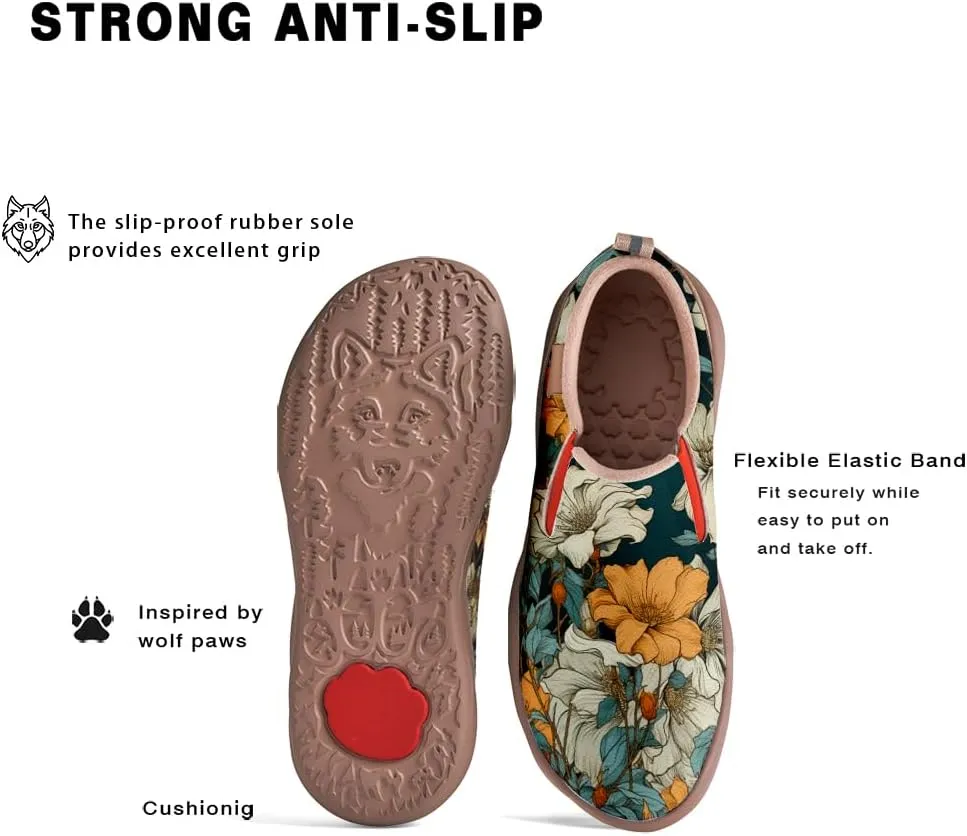 Women's Art Painted Travel Shoes Classical Floral Pattern Slip On Loafers Leather Lightweight Comfort Sneakers