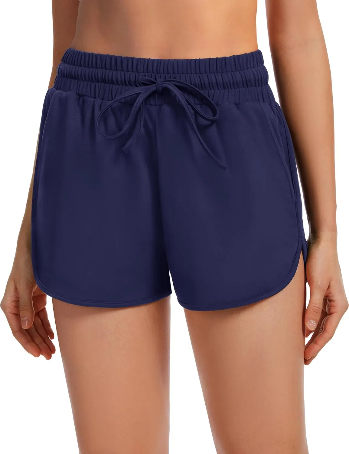 Women's Athletic Shorts High Waisted Running Workout Black Sporty Spandex Dolphin Shorts for Gym Yoga Pockets 2.5"